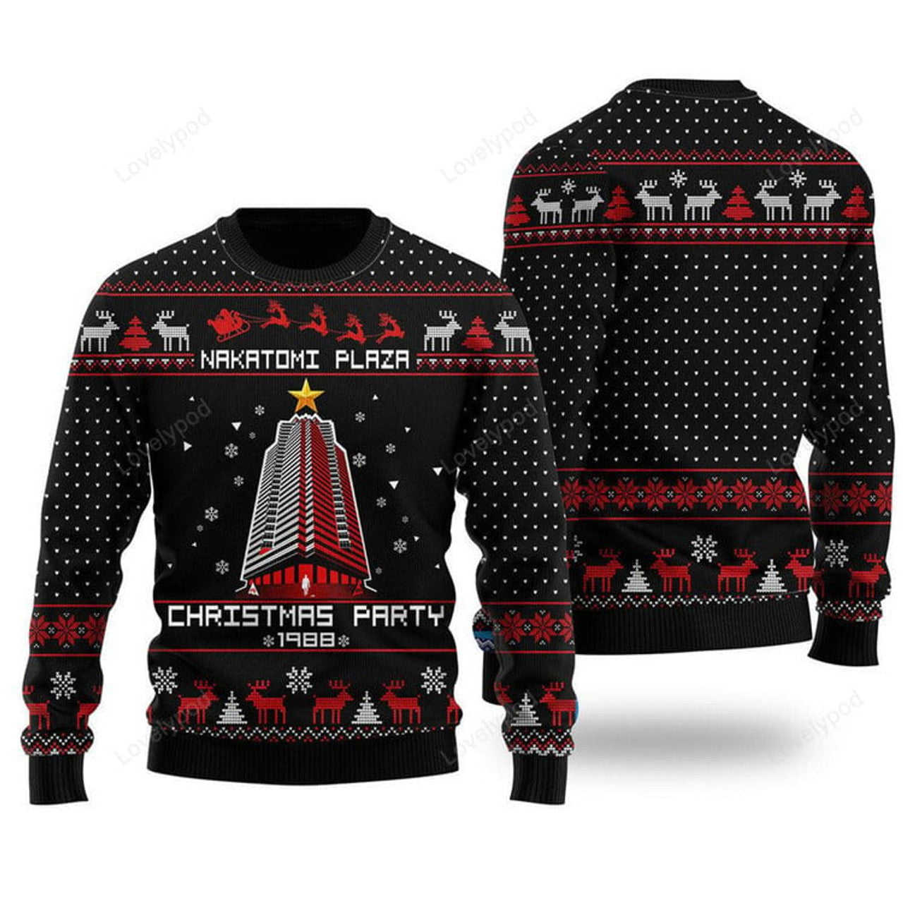 FUNSTUFFPRINT Nakatomi Plaza Christmas Party Ugly Christmas Sweater For Men & Women Ugly Sweater