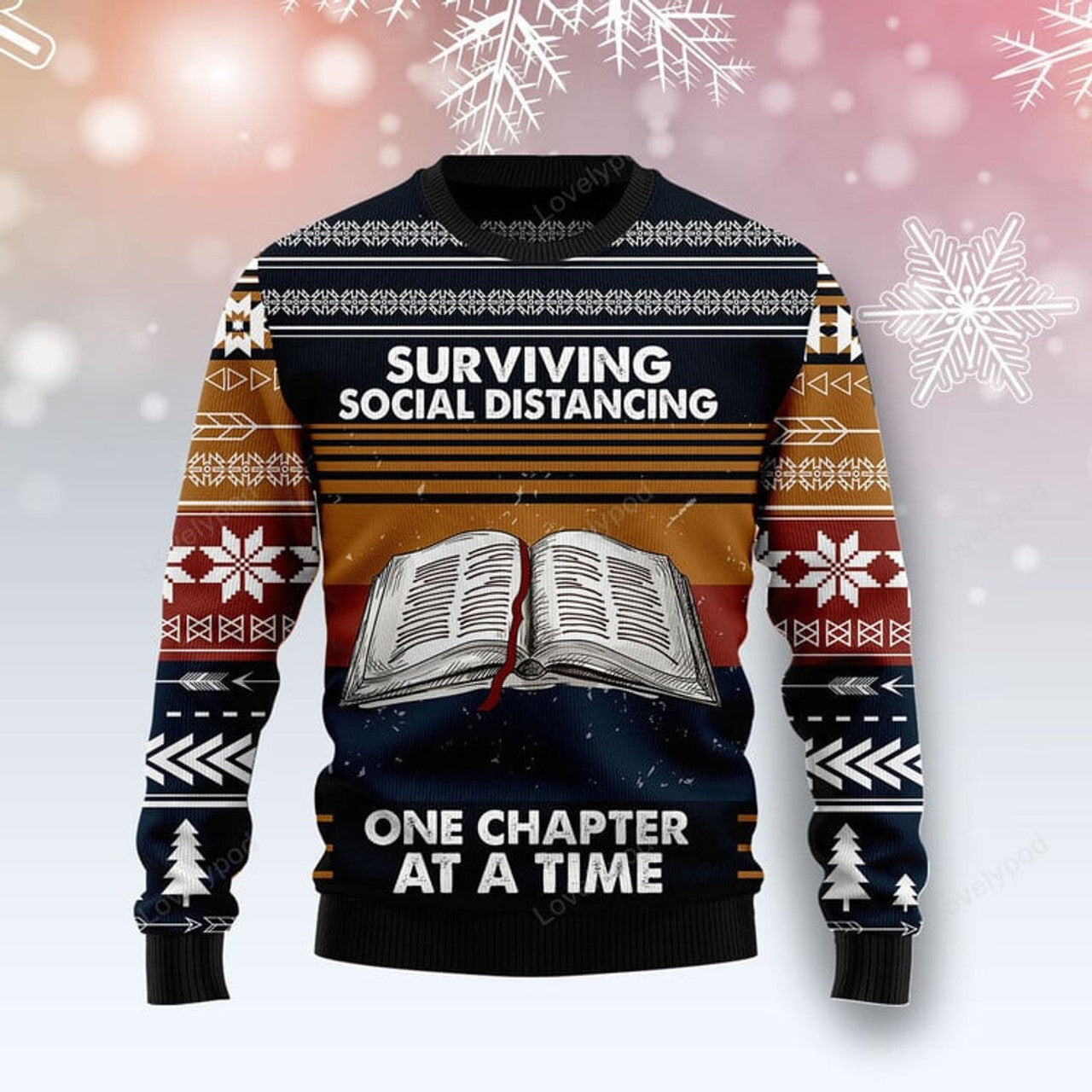FUNSTUFFPRINT Book Retro Vintage Ugly Christmas Sweater For Men & Women Adult Ugly Sweater