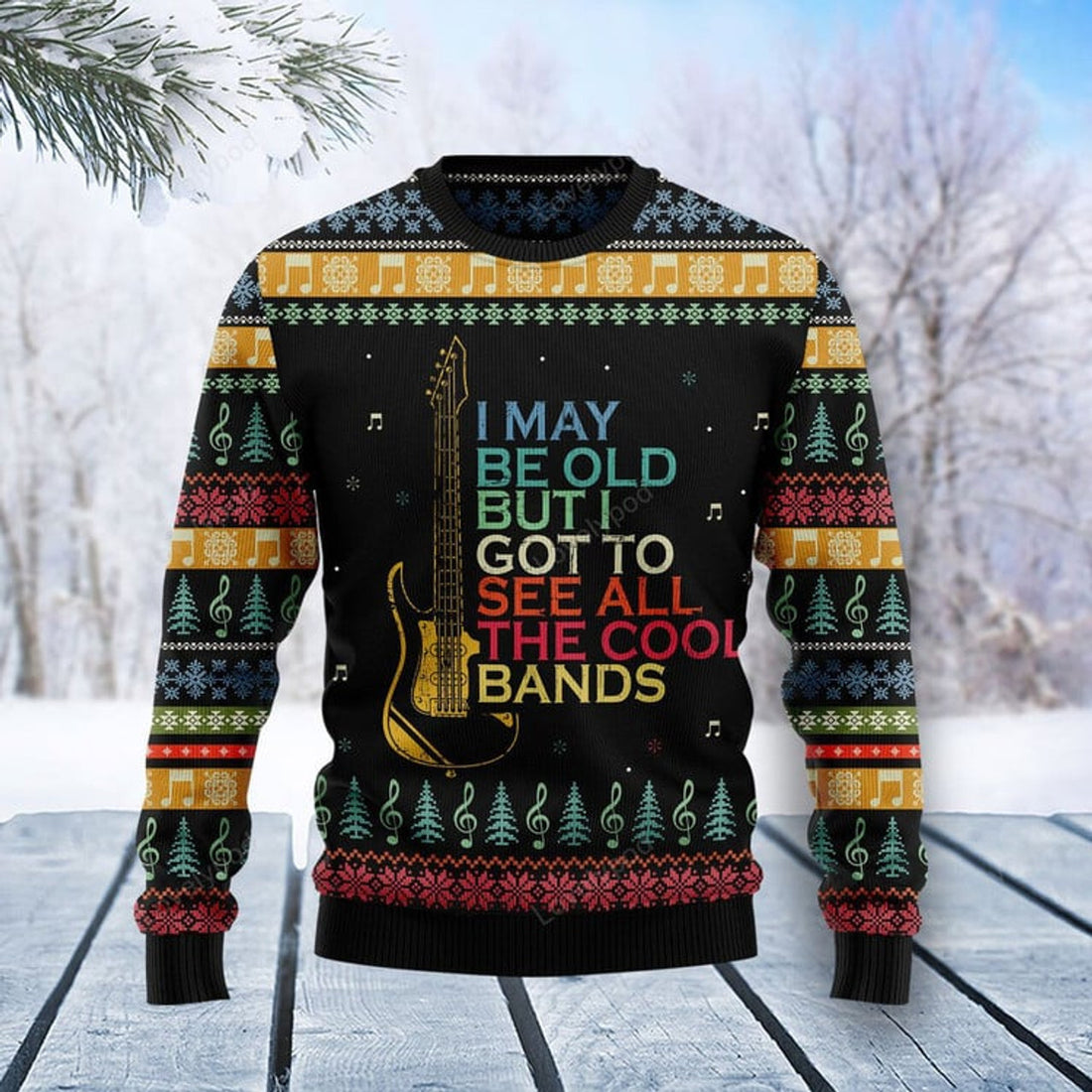 FUNSTUFFPRINT Guitar Old Vintage Ugly Christmas Sweater For Men & Women Ugly Sweater