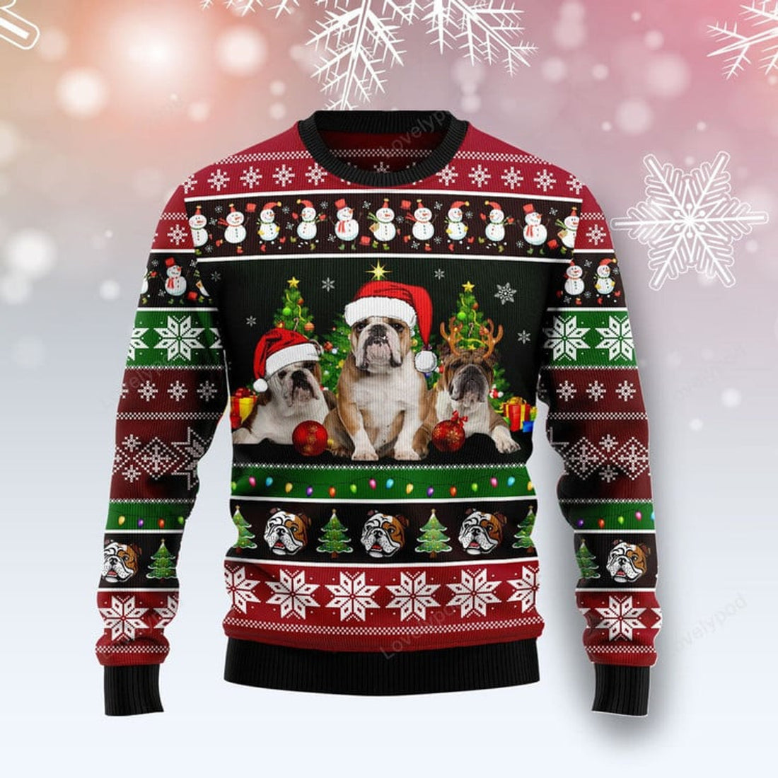 FUNSTUFFPRINT Bulldog Group Beauty Ugly Christmas Sweater For Men & Women Ugly Sweater