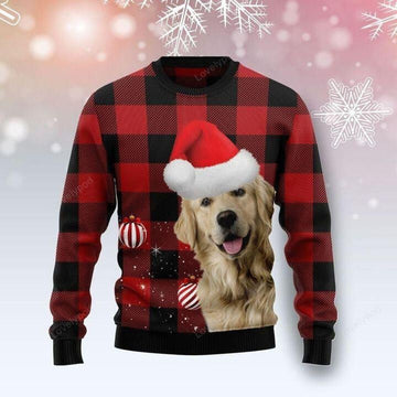 FUNSTUFFPRINT Golden Retriever Dog Ugly Christmas Sweater For Men & Women Adult Ugly Sweater
