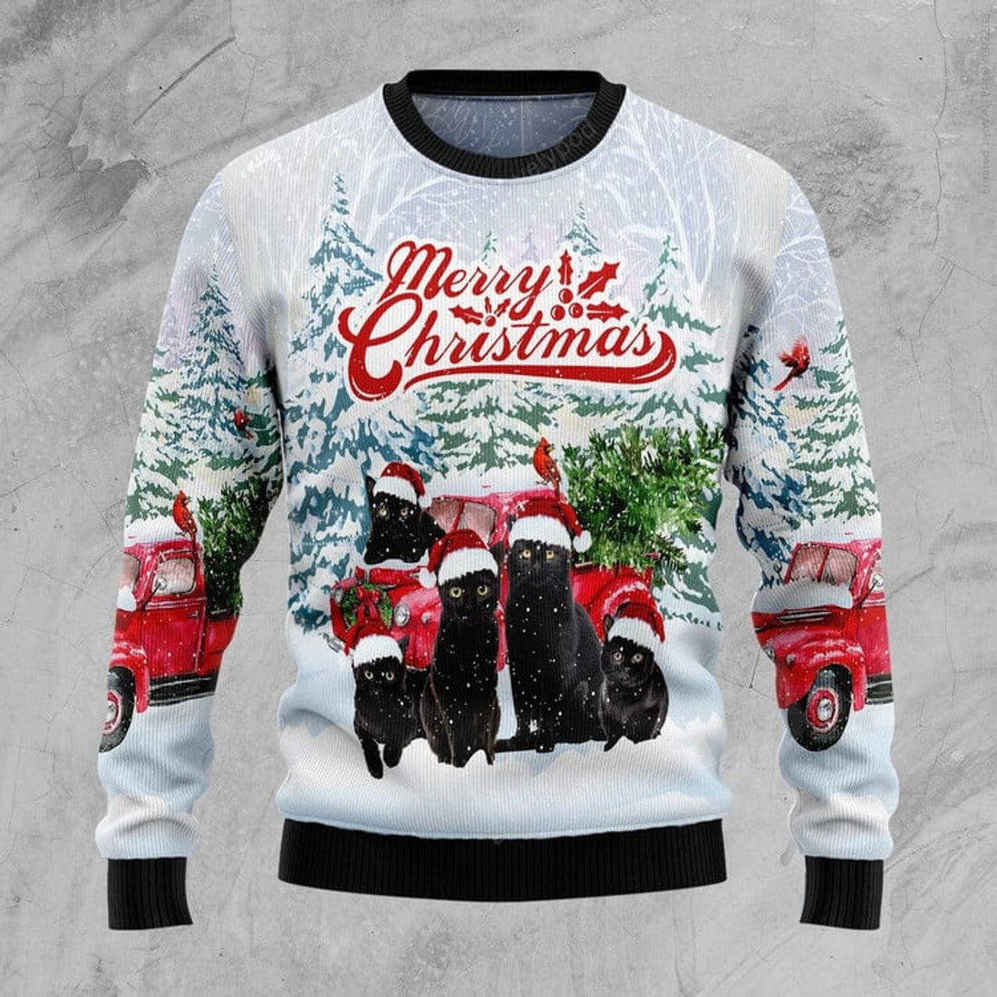 FUNSTUFFPRINT Black Cat Merry Christmas Ugly Christmas Sweater, Christmas gift for cat lover Ugly Sweater