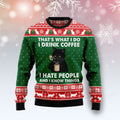 FUNSTUFFPRINT Black Cat Drink Coffee Ugly Christmas Sweater, That What I Do Drink Coffee Ugly SWEATER Ugly Sweater