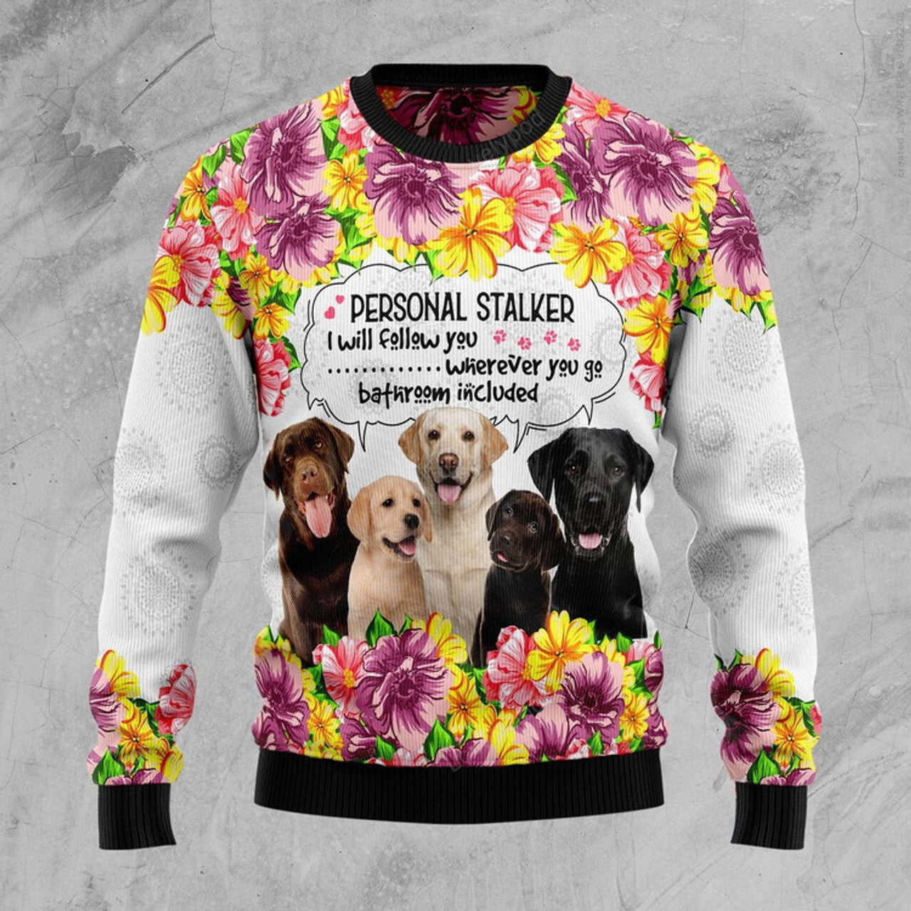 FUNSTUFFPRINT Labrador Retriever Personal Stalker Ugly Christmas Sweater For Men & Women Ugly Sweater