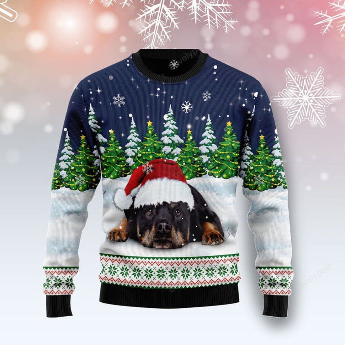 FUNSTUFFPRINT Dreaming Rottweiler Under Snow Ugly Christmas Sweater For Men & Women, Dog sweater, Christmas gift for Dog lover Ugly Sweater