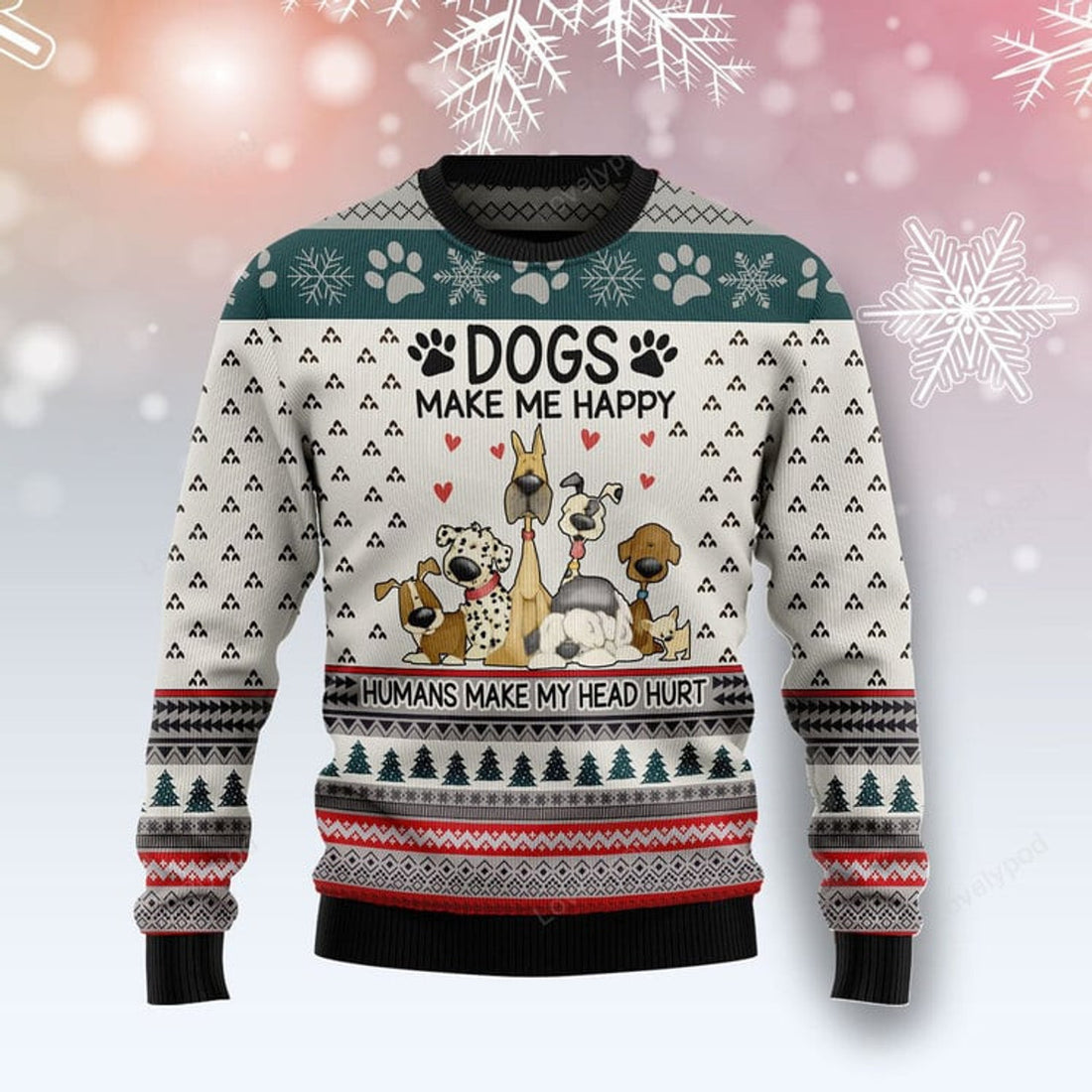 FUNSTUFFPRINT Dogs Make Me Happy Ugly Christmas Sweater For Men & Women, Dog Christmas sweater, Christmas gift for Dog lover Ugly Sweater