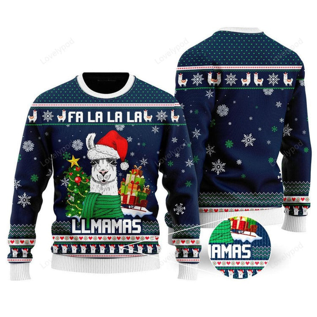 FUNSTUFFPRINT Llmamas Fa La La La Ugly Christmas Sweater Ugly Sweater