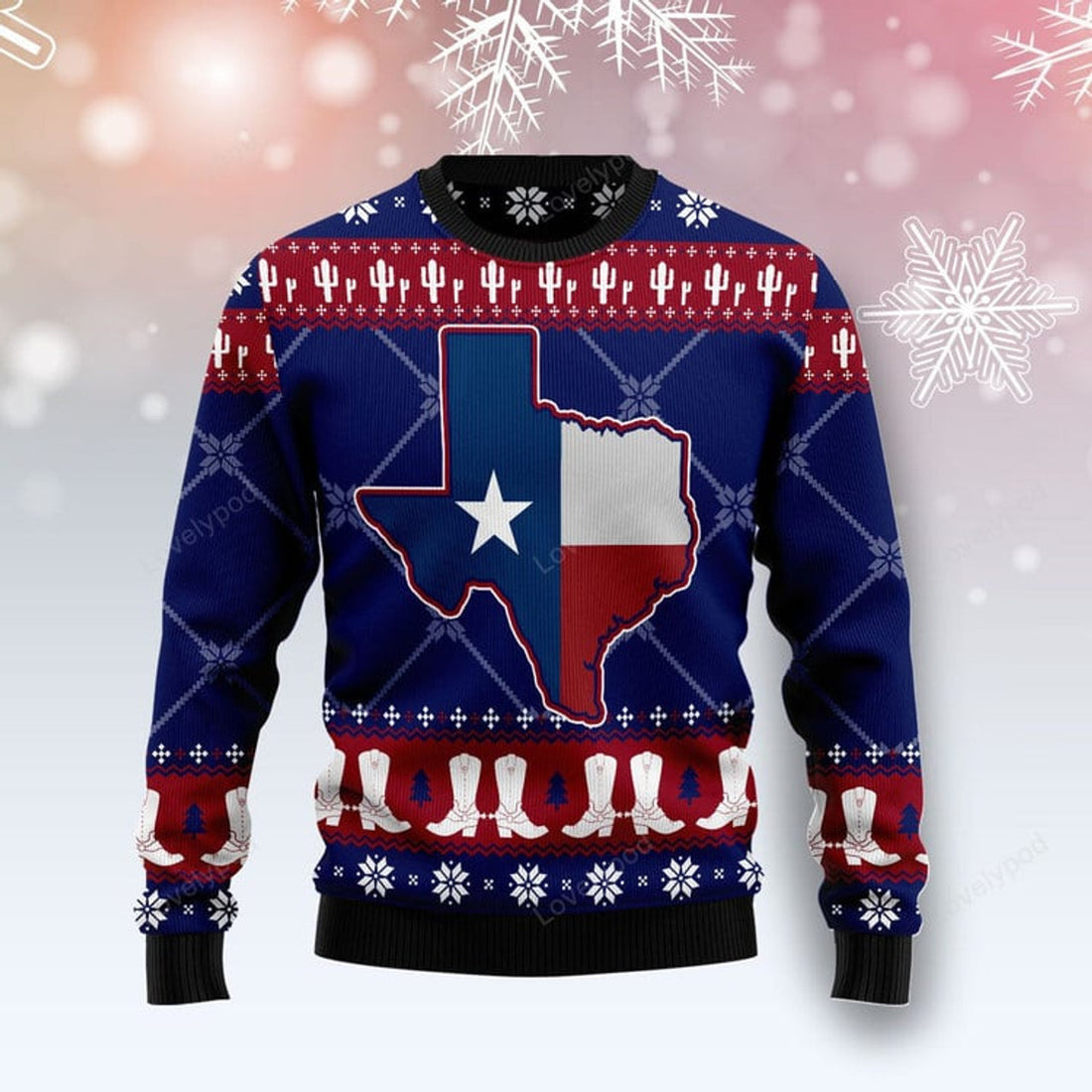 FUNSTUFFPRINT Texas Map Symbols Pattern Ugly Christmas Sweater For Men & Women Ugly Sweater