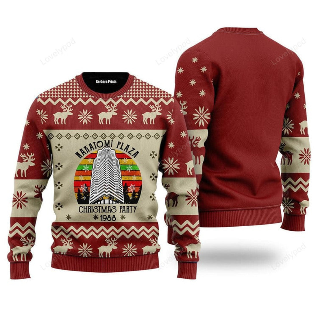 FUNSTUFFPRINT Nakatomi Plaza Ugly Christmas Sweater For Men & Women, Christmas shirt for family Ugly Sweater