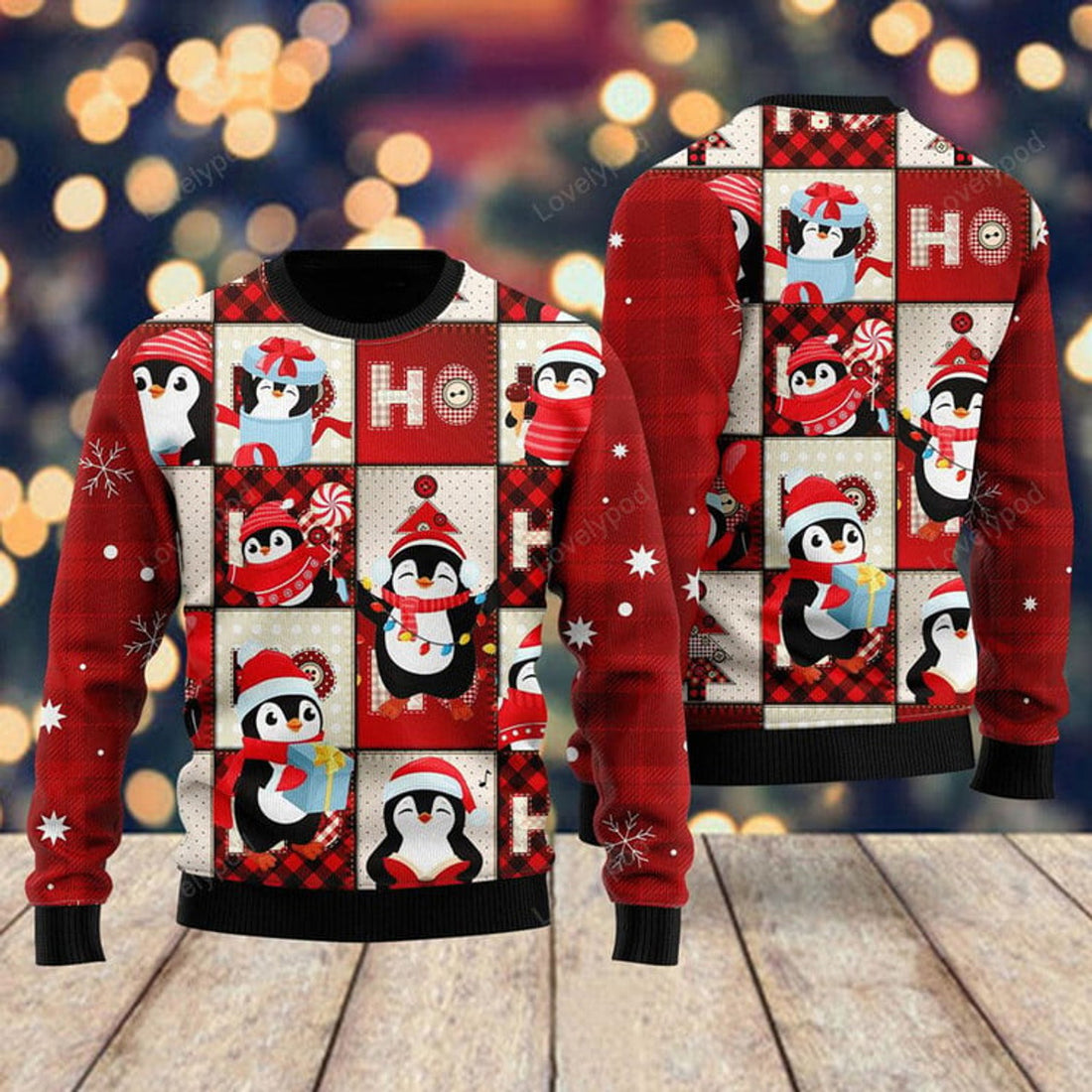 FUNSTUFFPRINT Cute Penguin Ugly Christmas Sweater For Women Ugly Sweater