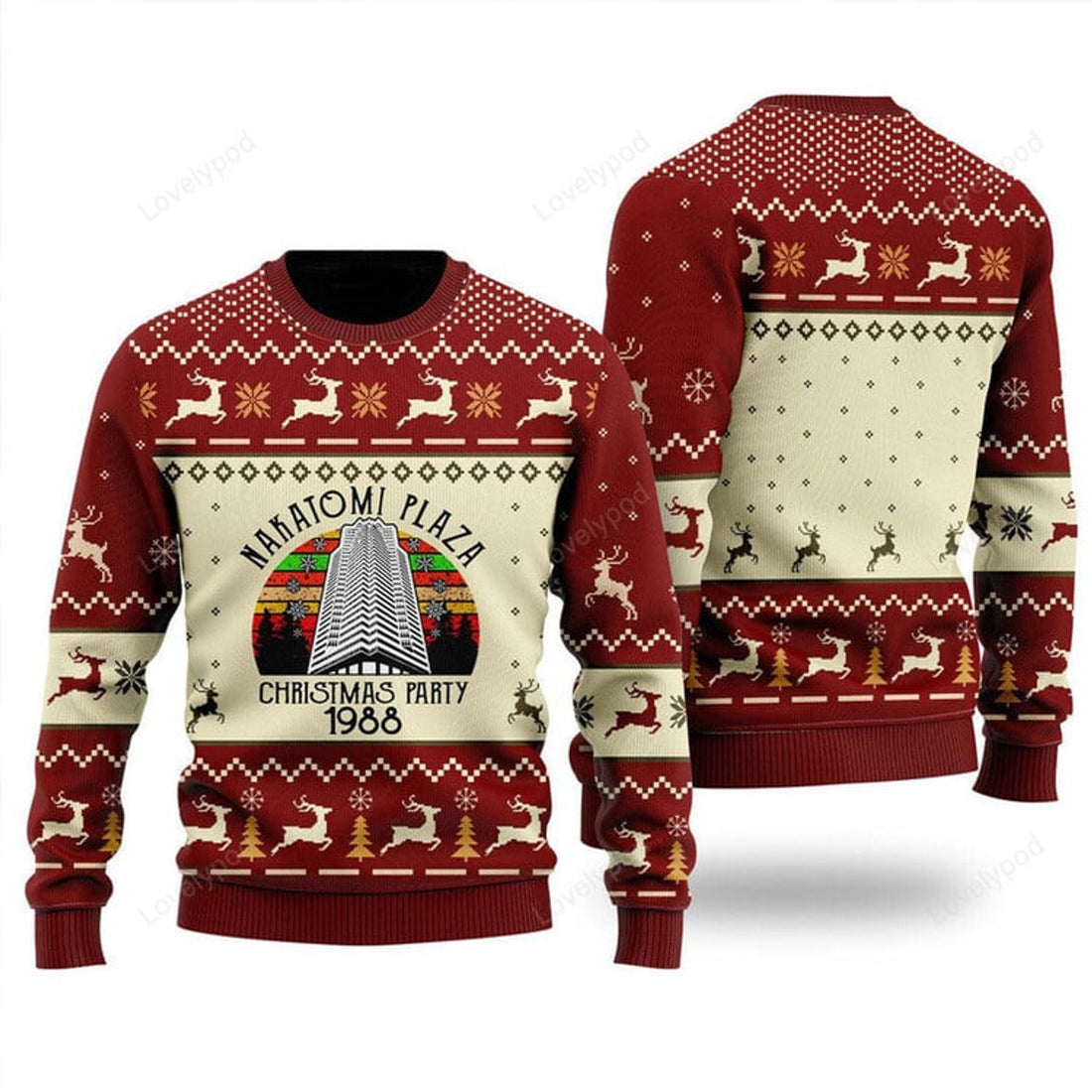 FUNSTUFFPRINT Nakatomi Plaza Ugly Christmas Sweater For Men & Women Ugly Sweater