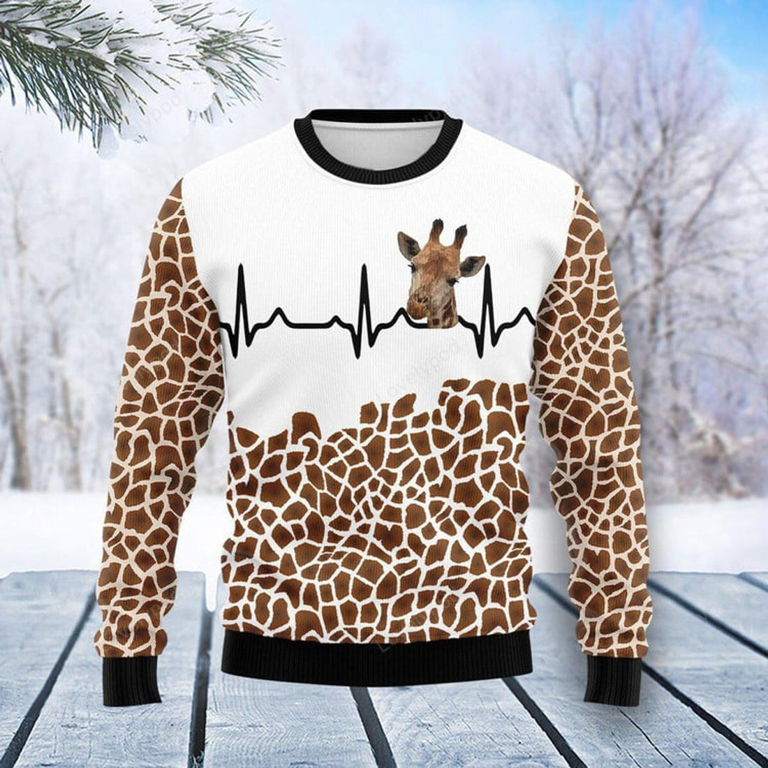 FUNSTUFFPRINT Giraffe Heart Ugly Christmas Sweater For Men & Women Ugly Sweater