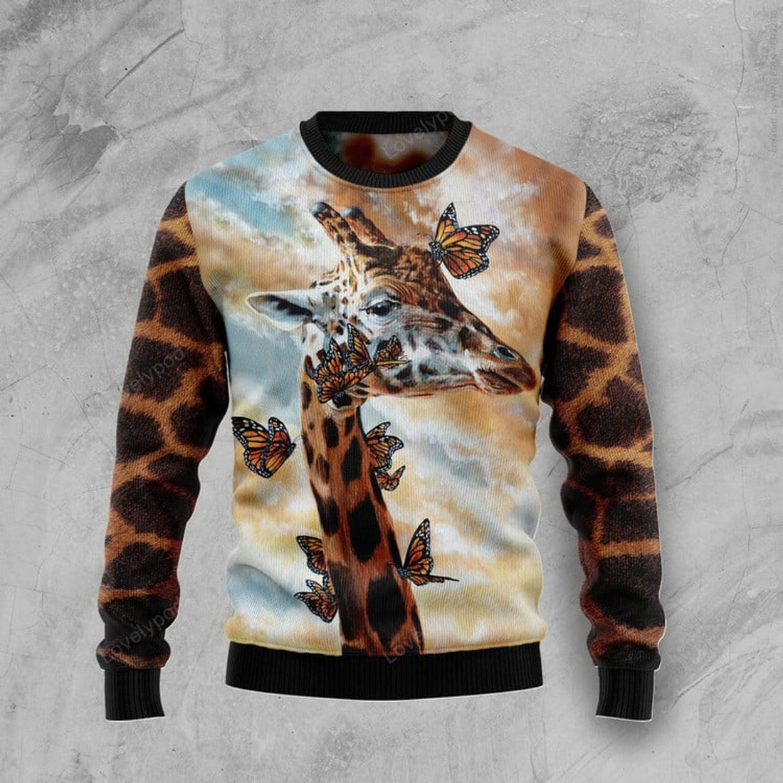FUNSTUFFPRINT Giraffe Butterfly Ugly Christmas Sweater For Men & Women Ugly Sweater