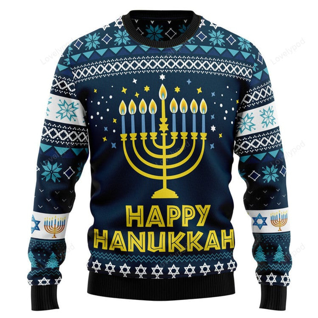 FUNSTUFFPRINT Happy Hanukkah Ugly Christmas Sweater for men and women Ugly Sweater
