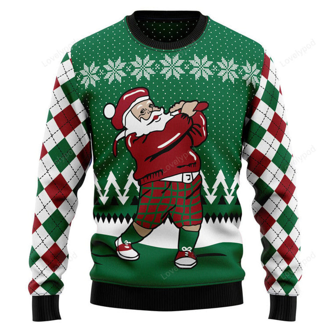 FUNSTUFFPRINT Golfer Santa Ugly Christmas Sweater for men and women Ugly Sweater