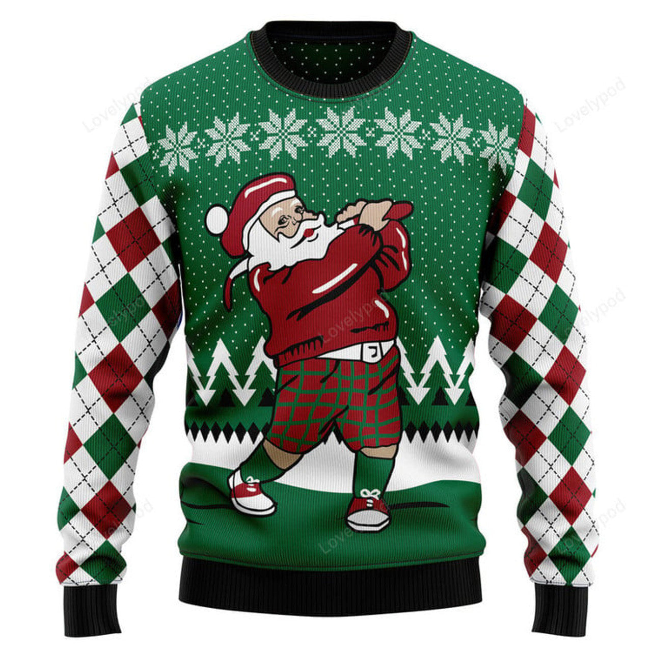 FUNSTUFFPRINT Golfer Santa Ugly Christmas Sweater for men and women Ugly Sweater