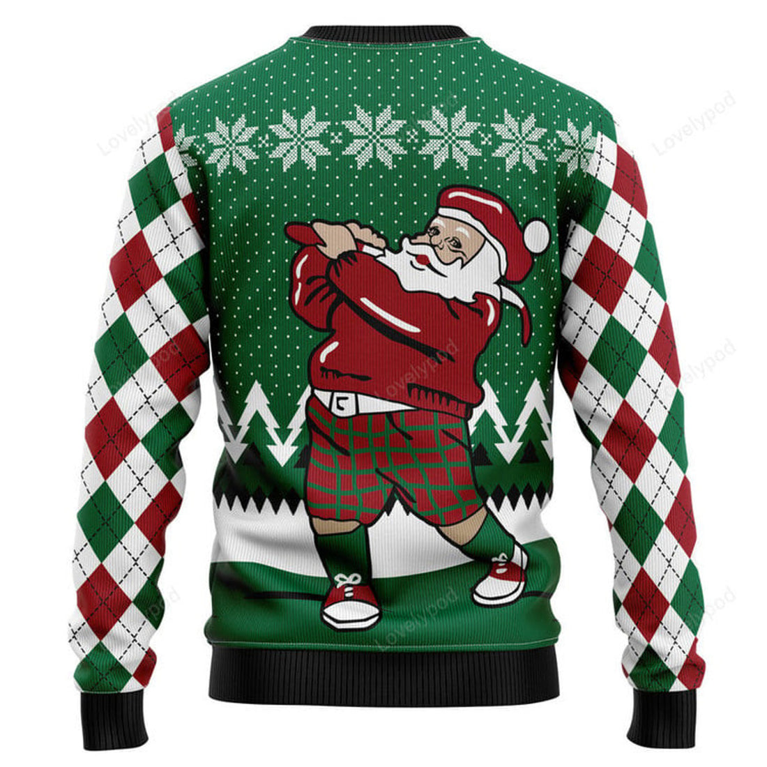 FUNSTUFFPRINT Golfer Santa Ugly Christmas Sweater for men and women Ugly Sweater