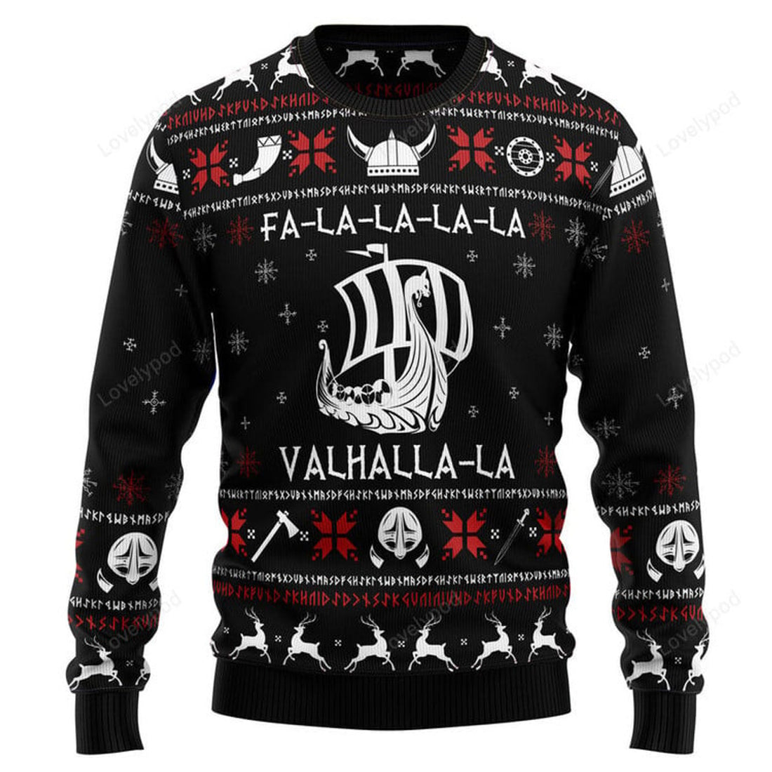 FUNSTUFFPRINT Valhalla Viking Ugly Christmas Sweater, Viking shirt, Christmas viking ugly sweater Ugly Sweater