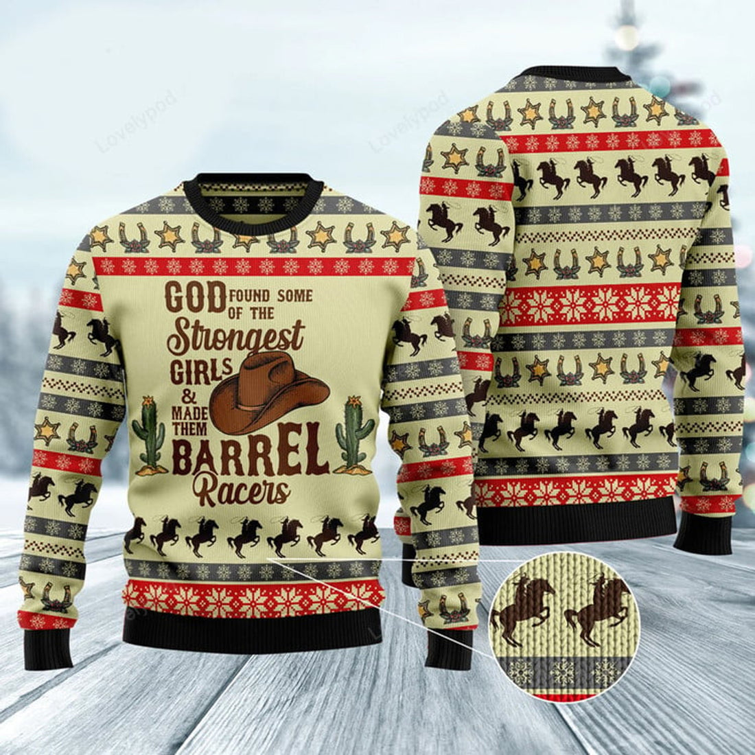 FUNSTUFFPRINT Rodeo Girl Ugly Christmas Sweater, Cowgirl shirt, Christmas cowgirl ugly sweater Ugly Sweater