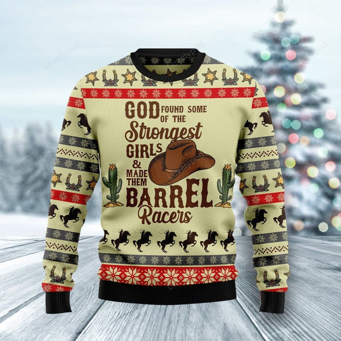 FUNSTUFFPRINT Rodeo Girl Ugly Christmas Sweater, Cowgirl shirt, Christmas cowgirl ugly sweater Ugly Sweater