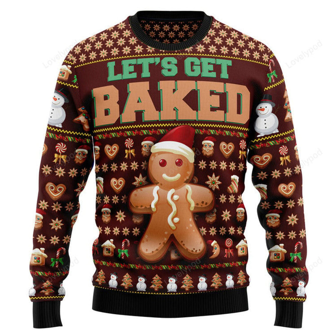 FUNSTUFFPRINT Baking Letâ€˜s Get Baked Ugly Christmas Sweater Ugly Sweater