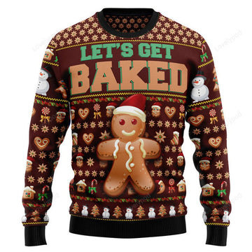 FUNSTUFFPRINT Baking Letâ€˜s Get Baked Ugly Christmas Sweater Ugly Sweater