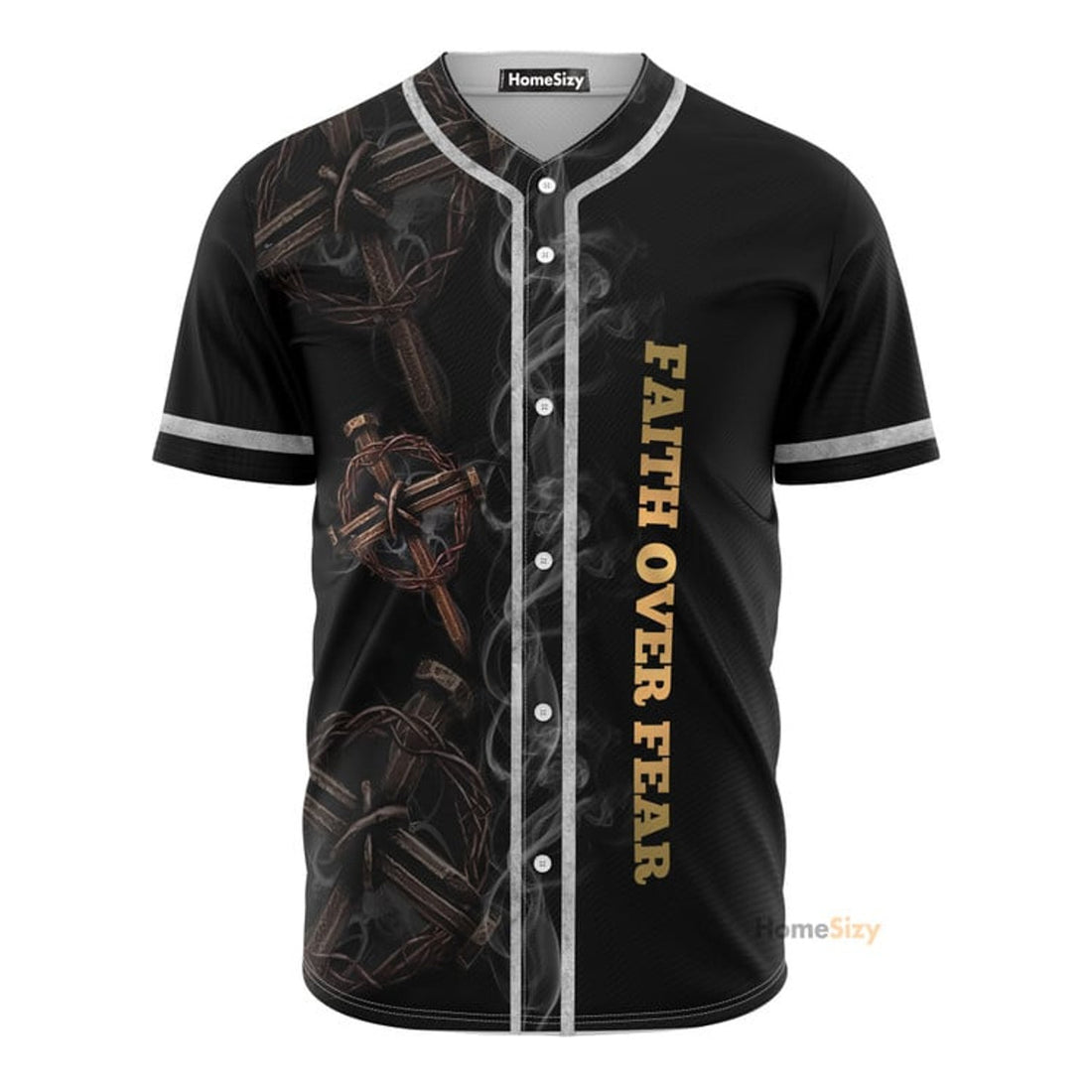 Christian Jesus Faith Over Fear Smoke Black - Baseball Jersey