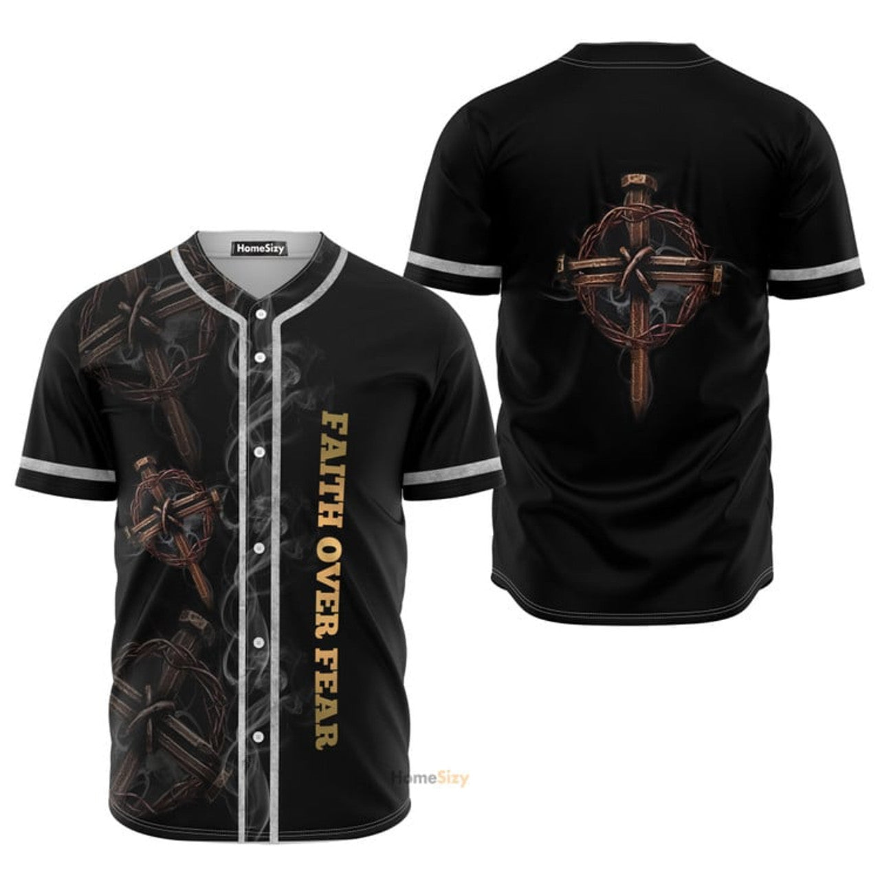 Christian Jesus Faith Over Fear Smoke Black - Baseball Jersey