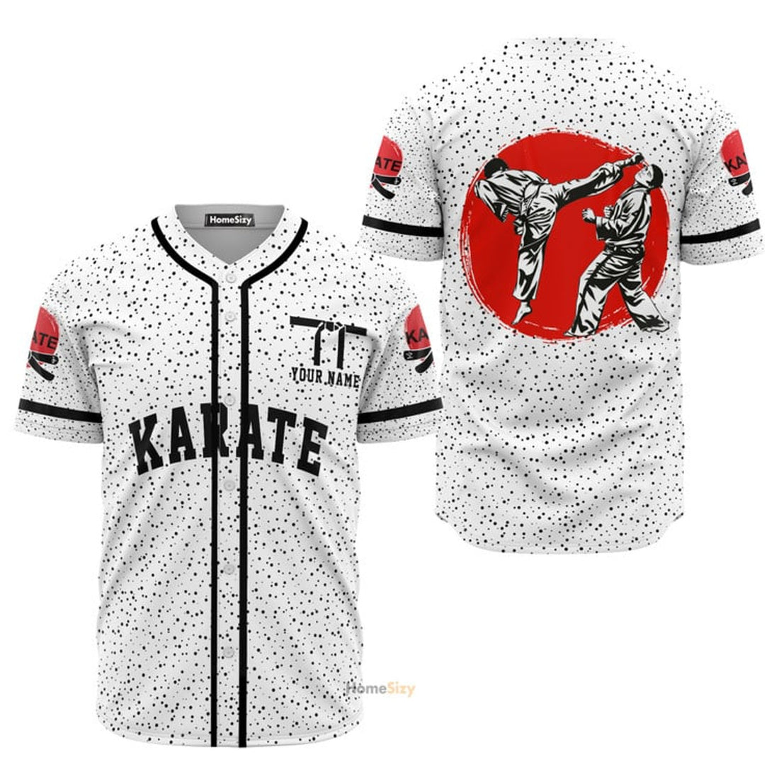 Custom Name Karate White Red - Personalized Baseball Jersey