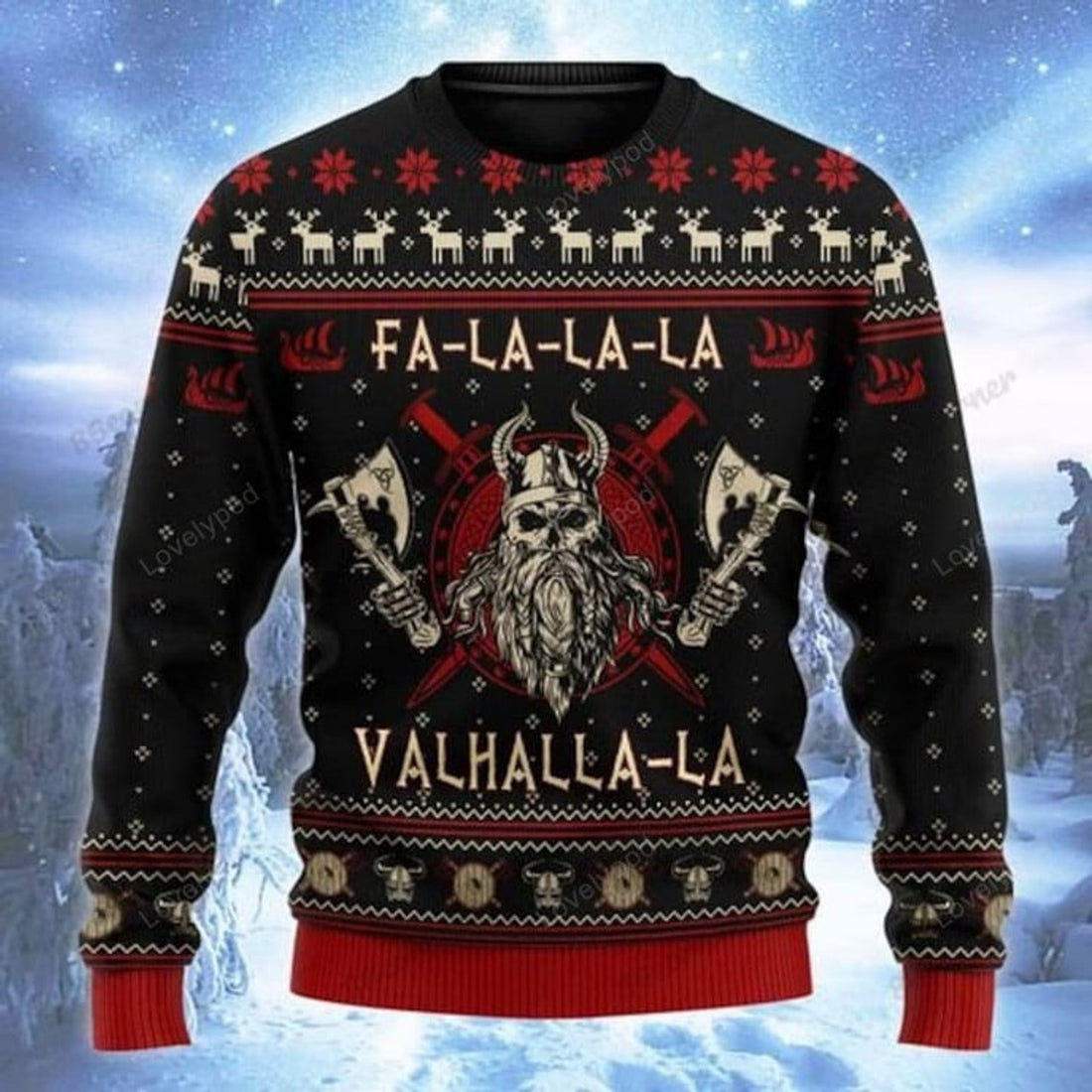 FUNSTUFFPRINT Viking FA La La Teal Ugly Christmas sweater Ugly Sweater