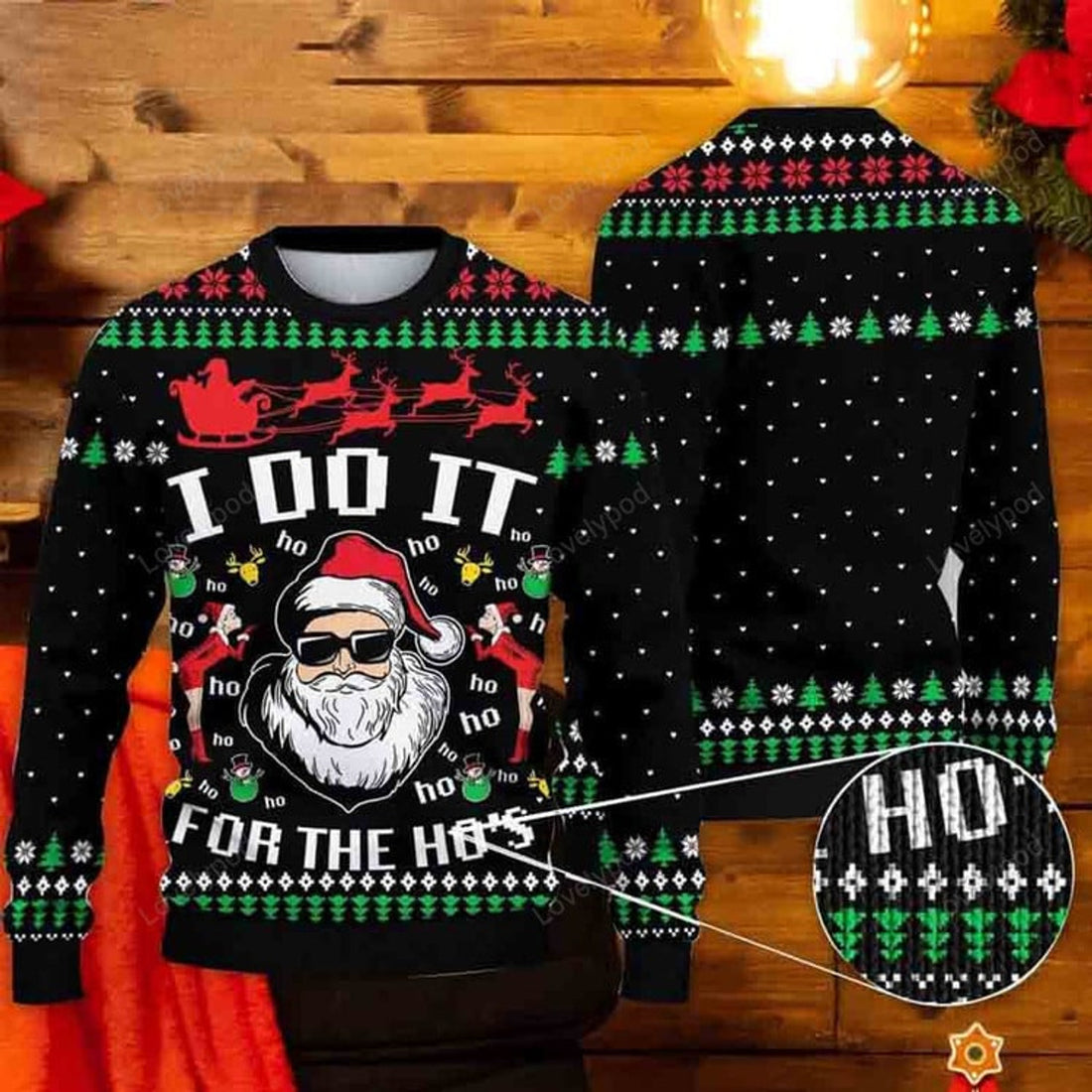 FUNSTUFFPRINT Santa Claus I Do It For The Hos Ugly Christmas Sweater Ugly Sweater