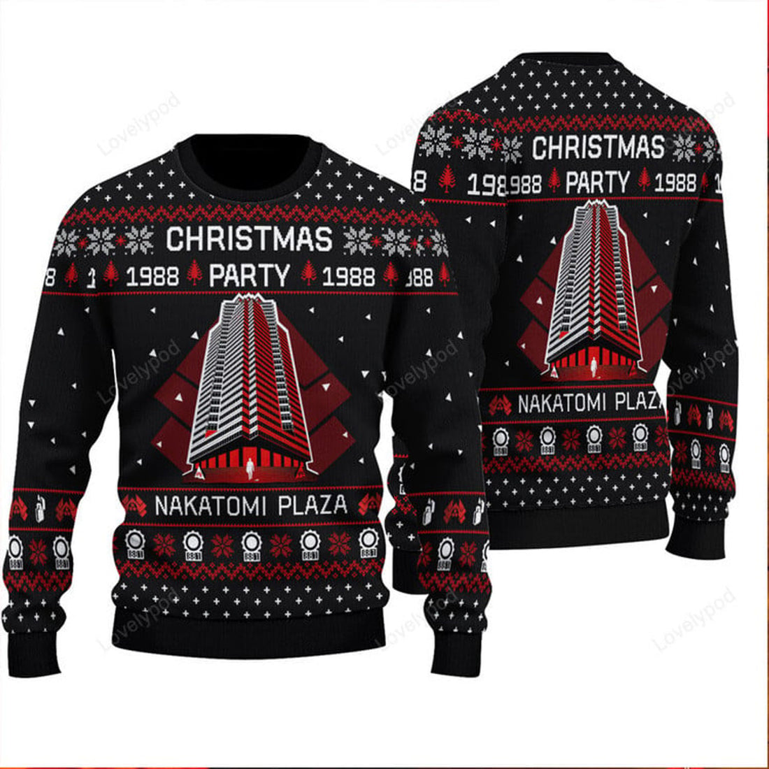 FUNSTUFFPRINT Christmas Party Nakatomi Plaza 3D Ugly Christmas Sweater Ugly Sweater