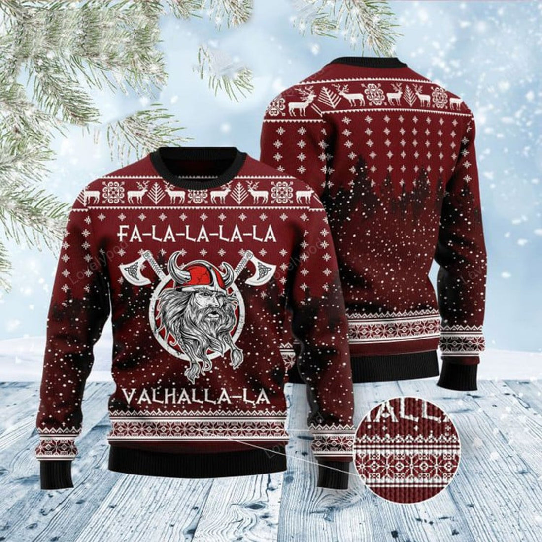 FUNSTUFFPRINT Viking Fa La La La Valhalla All Over Printed Ugly Christmas sweater Ugly Sweater