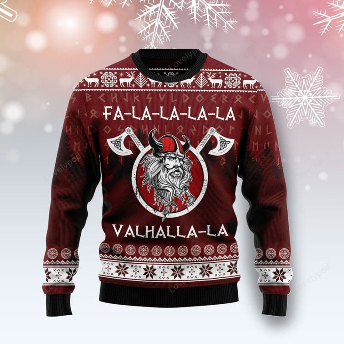 FUNSTUFFPRINT Viking Fa La La La Valhalla All Over Printed Ugly Christmas sweater Ugly Sweater