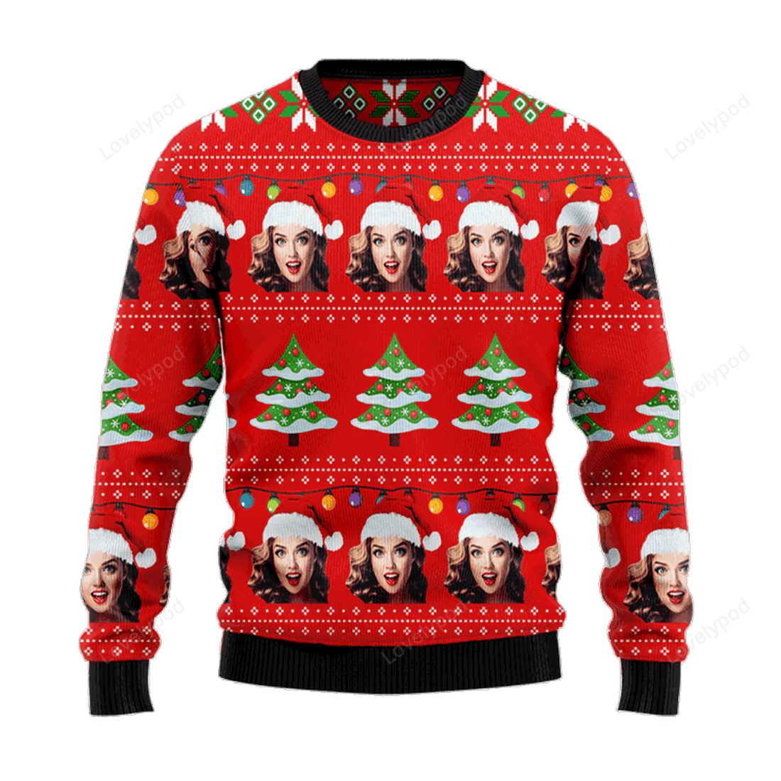 FUNSTUFFPRINT Family Members & Friends Face Christmas Sweater Ugly Sweater