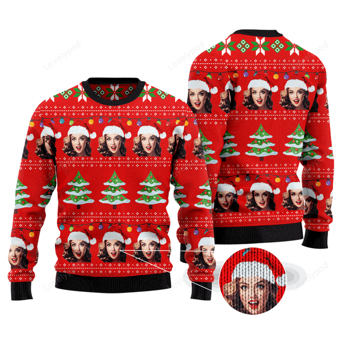 FUNSTUFFPRINT Family Members & Friends Face Christmas Sweater Ugly Sweater