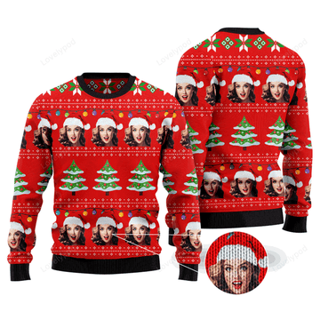 FUNSTUFFPRINT Family Members & Friends Face Christmas Sweater Ugly Sweater