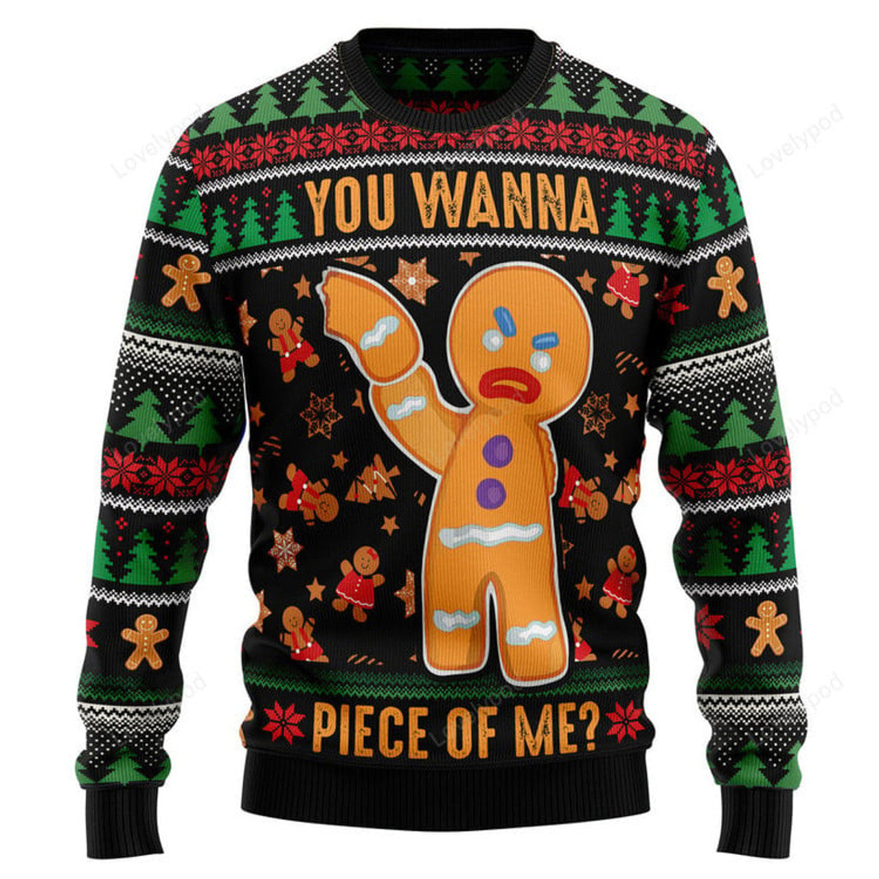 FUNSTUFFPRINT Gingerbread Man Ugly Christmas Sweater for men and women Ugly Sweater