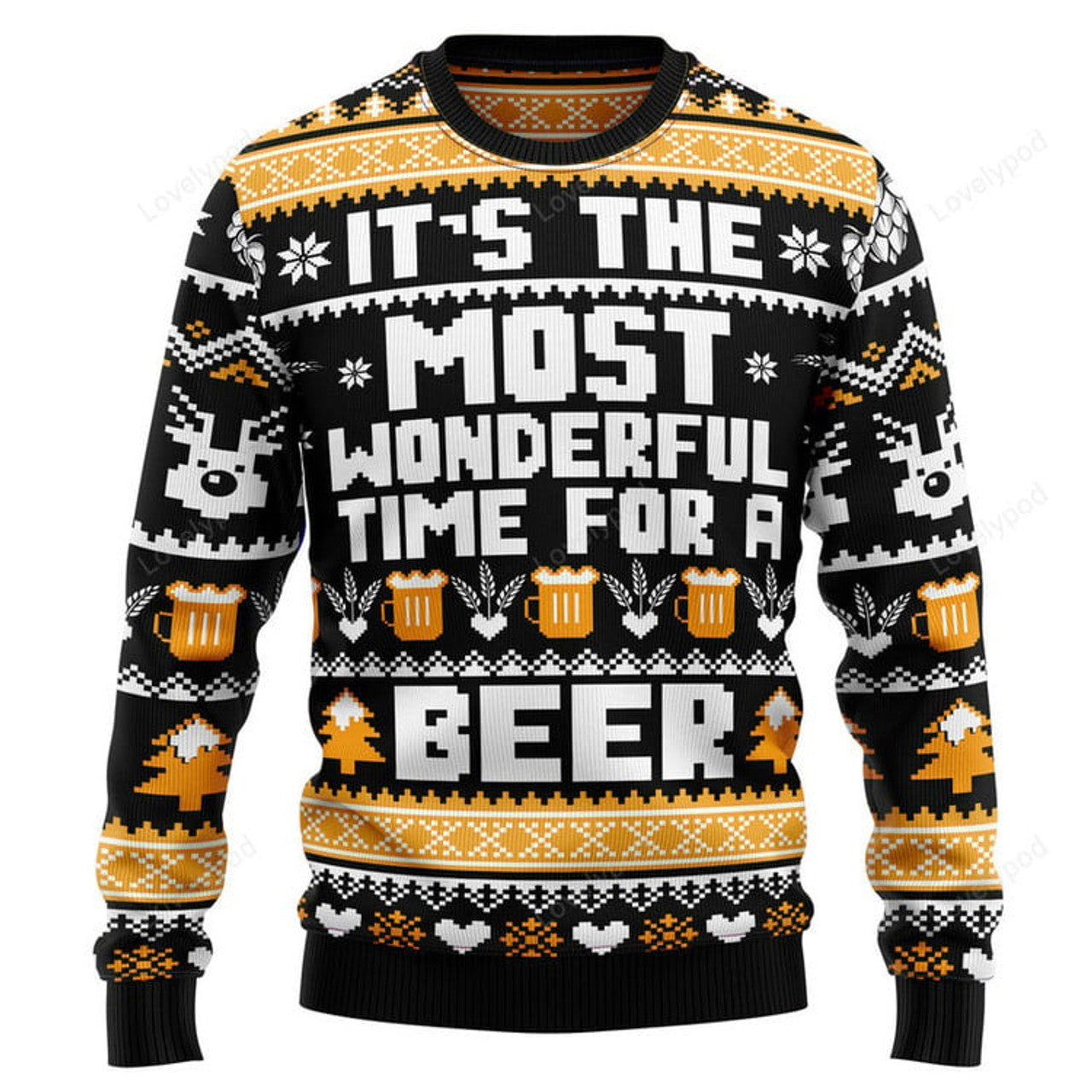 FUNSTUFFPRINT Wonderful Time For A Beer Ugly Christmas Sweater for men and women Ugly Sweater