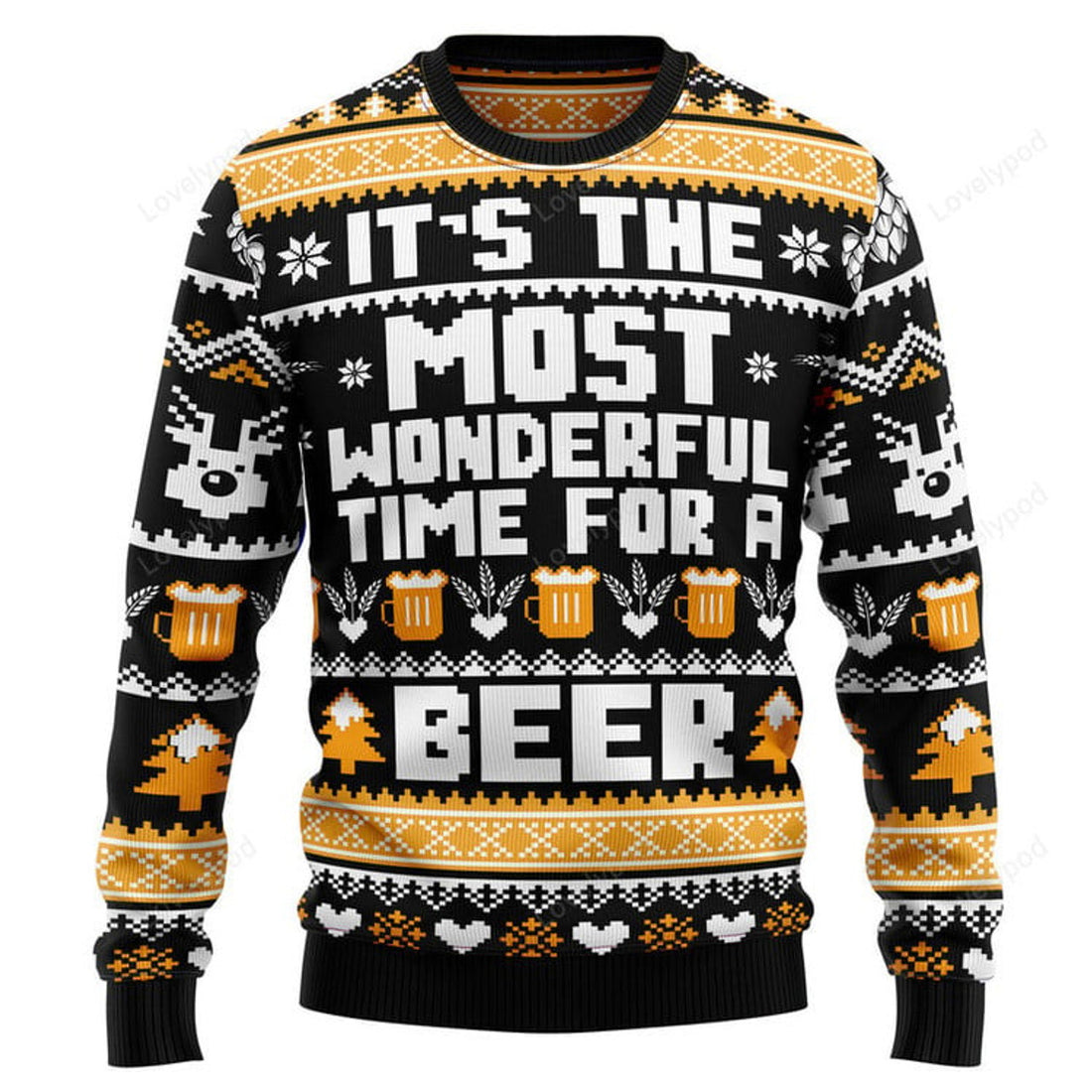 FUNSTUFFPRINT Wonderful Time For A Beer Ugly Christmas Sweater for men and women Ugly Sweater