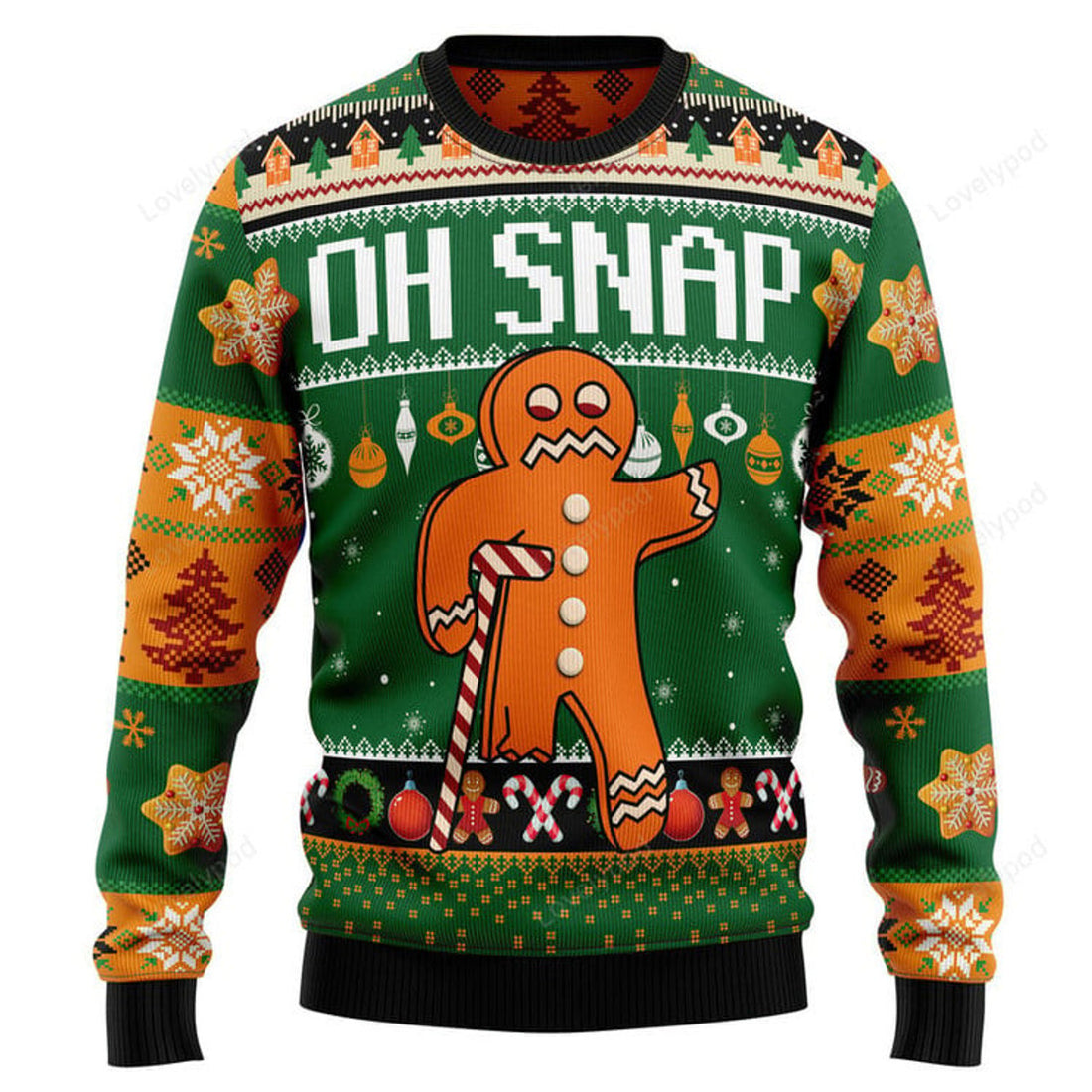 FUNSTUFFPRINT Oh Snap Gingerbread Ugly Christmas Sweater Ugly Sweater