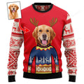 FUNSTUFFPRINT Photo Merry Christmas Golden Retriever Ugly Christmas Sweater Ugly Sweater