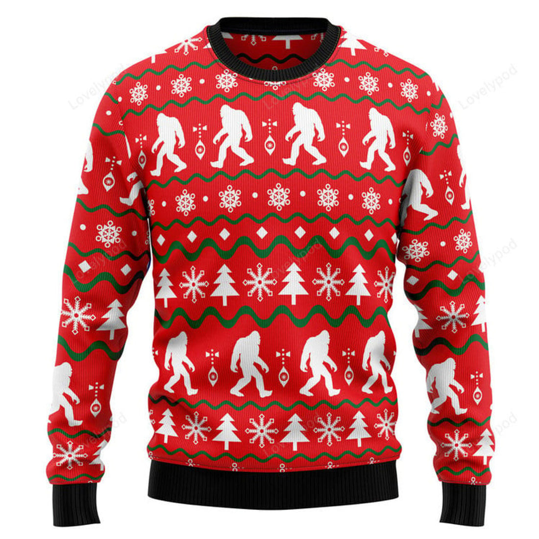 FUNSTUFFPRINT Bigfoot red Ugly Christmas Sweater for men and women Ugly Sweater