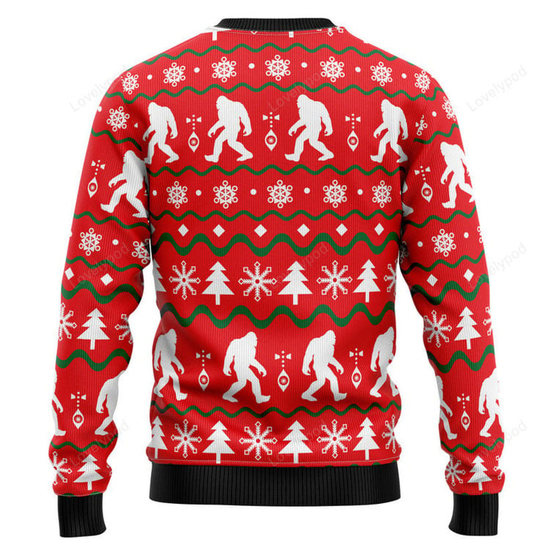 FUNSTUFFPRINT Bigfoot red Ugly Christmas Sweater for men and women Ugly Sweater