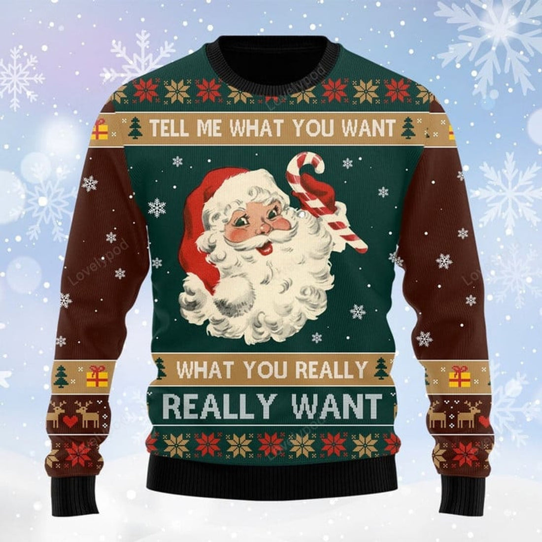 FUNSTUFFPRINT Santa Tell Me What You Want Ugly Sweater - Gift For Christmas Ugly Sweater