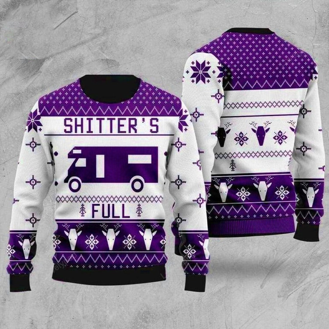 FUNSTUFFPRINT Shitters Full Knitted Ugly Christmas Sweater, Christmas gift for him Ugly Sweater