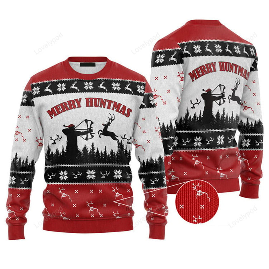 FUNSTUFFPRINT Merry Huntmas Hunting Ugly Christmas Sweater Ugly Sweater