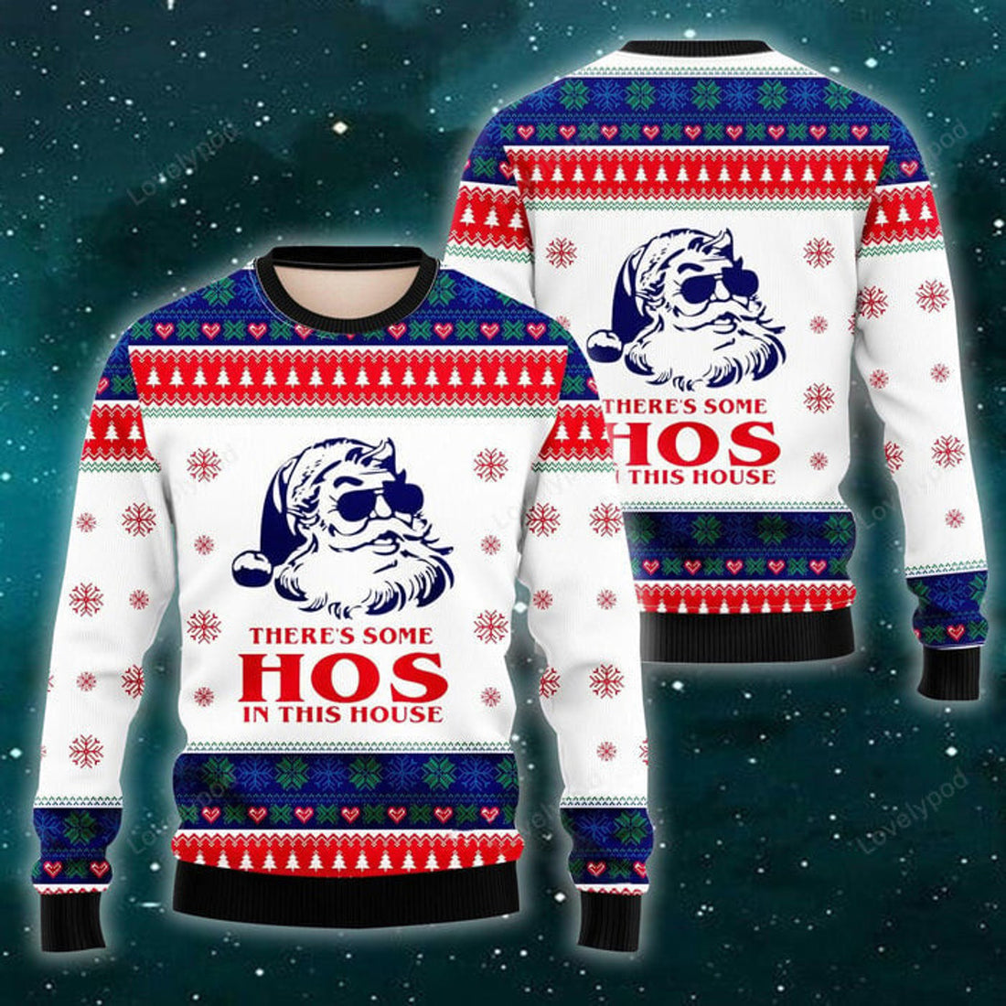 FUNSTUFFPRINT There's Some Hos In This House Ugly Christmas Sweater For Men & Women Ugly Sweater