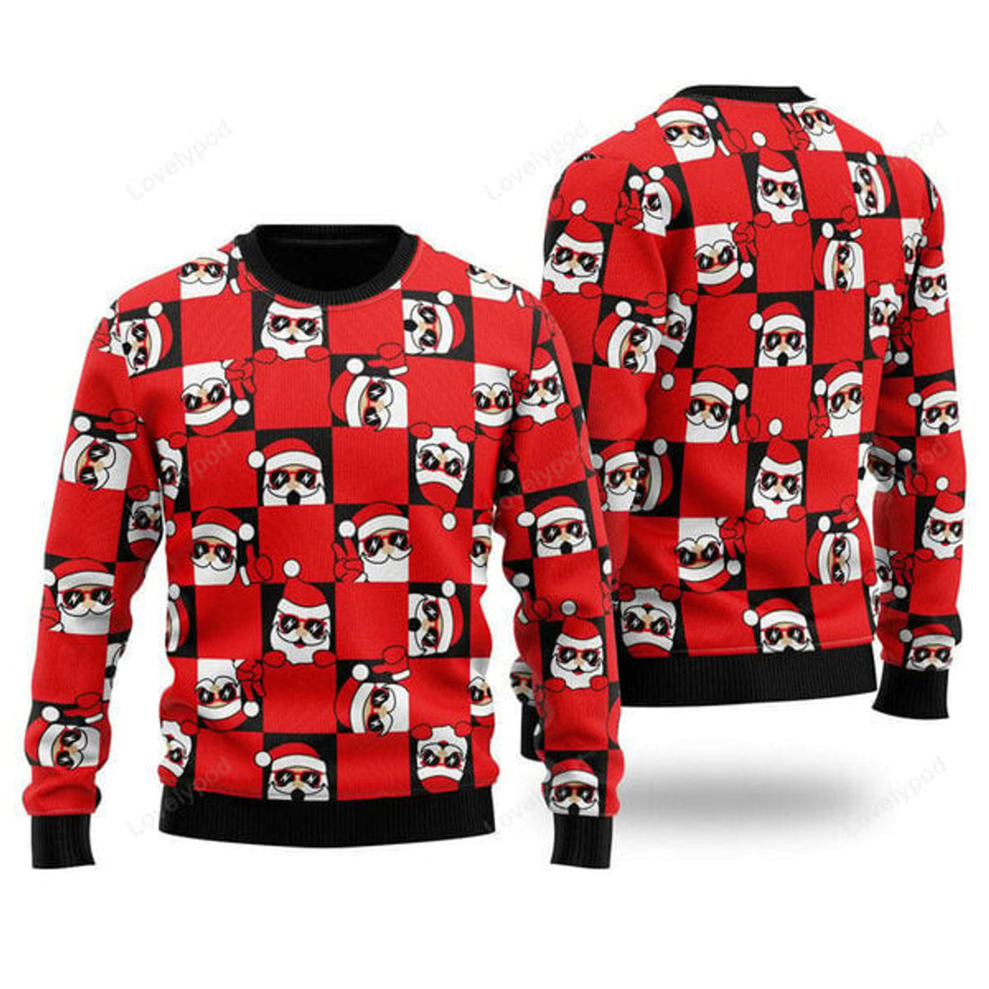 FUNSTUFFPRINT Santa Peeking Merry Christmas Ugly Christmas Sweater, Gift For Christmas Ugly Sweater