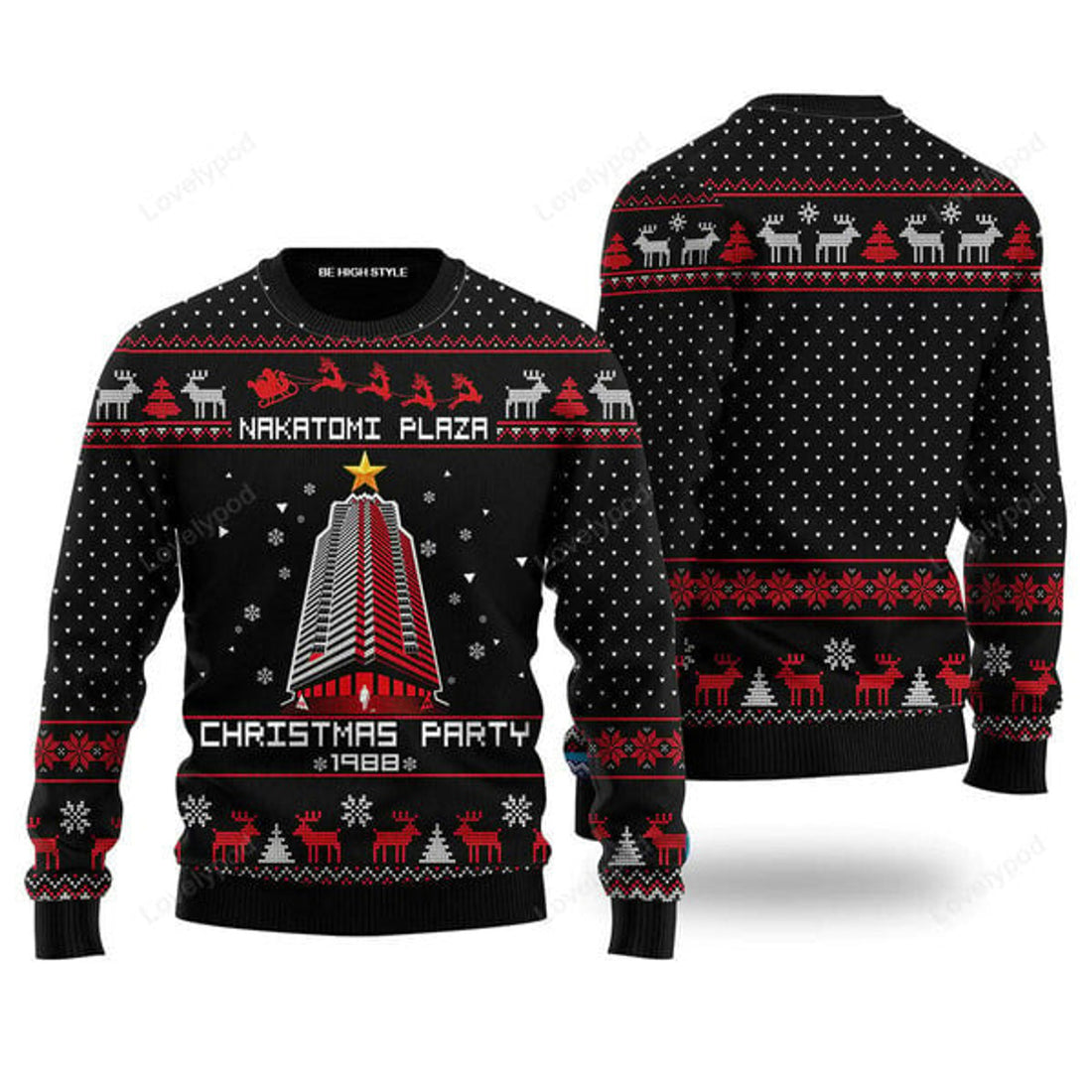 FUNSTUFFPRINT Nakatomi Plaza Christmas Party Ugly Christmas Sweater For Men, women, Adult Ugly Sweater